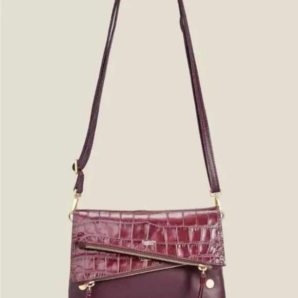 Hammitt Burgundy Croc-Embossed Wristlet with Gold Accents - Picture 4 of 4